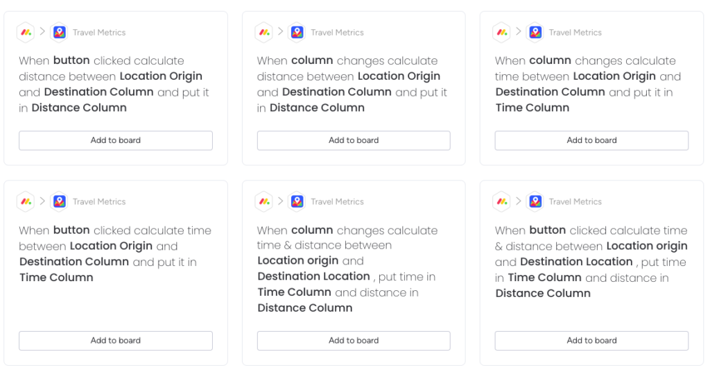 Available automation recipes for calculating travel metrics