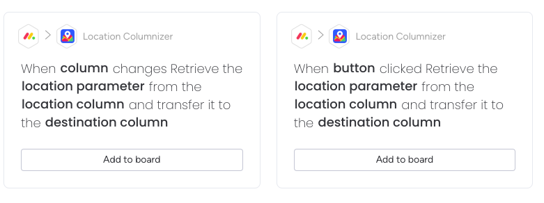Available automation recipes for Location Columnizer